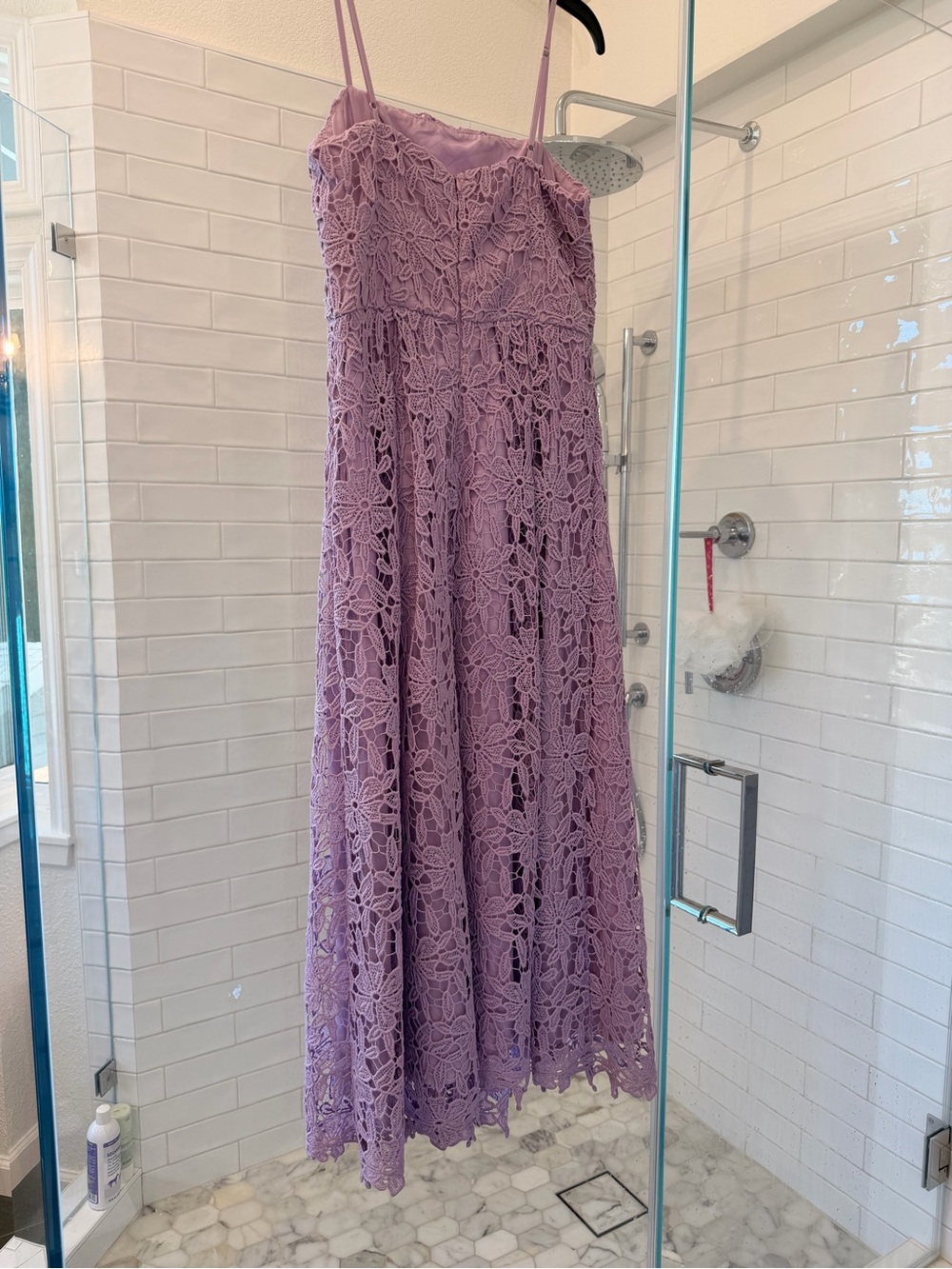 Astr Lilac Floral Lace Midi Dress with Spaghetti Straps - Picture 2 of 2